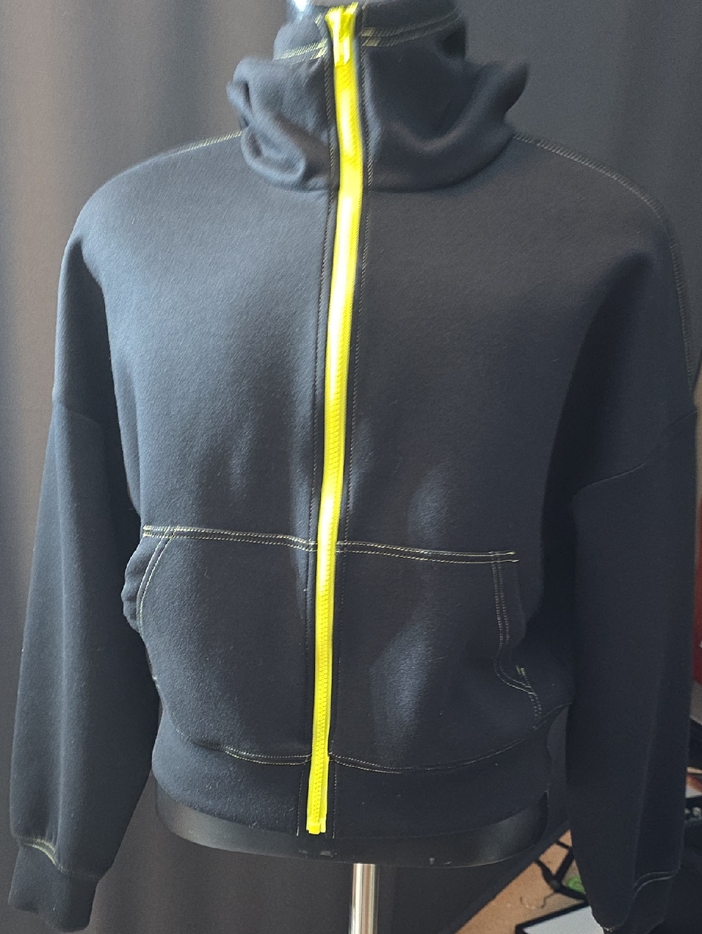 Fabletics Zip Hoodie Black And Lime Green With Pockets. Medium